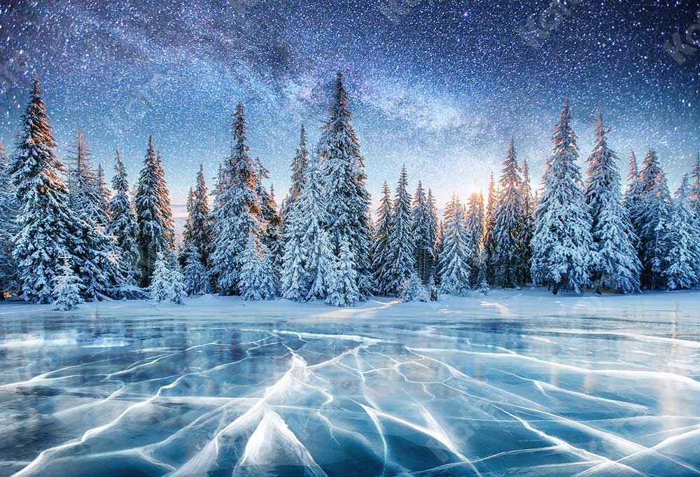 Kate Xmas Backdrop Winter Snow Forest Frozen Lake for Photography