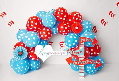 Kate Hat Themed Blue Red Balloon Cake Backdrop for Photography Designed by Kerry Anderson