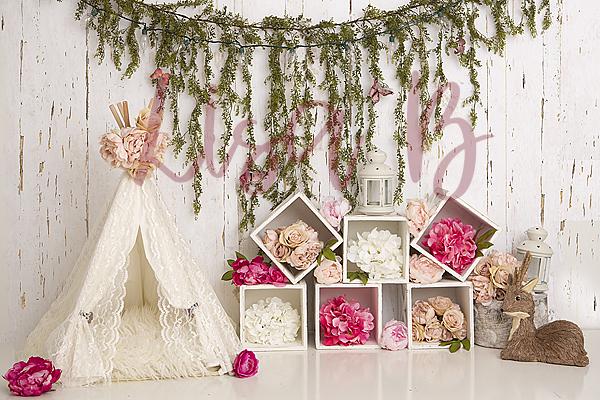 Kate Boho Floral Deer Backdrop Designed by Lisa B