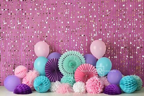 Kate Pink Purple and Teal Birthday Backdrop Designed by Mandy Ringe Photography - Kate Backdrop AU