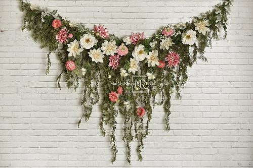 Kate Greenery Garland with Pink Flowers Backdrop Designed by Mandy Ringe Photography - Kate Backdrop AU