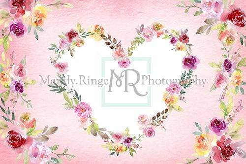 Kate Watercolor Floral Valentine's Day Heart Backdrop Designed By Mandy Ringe Photography