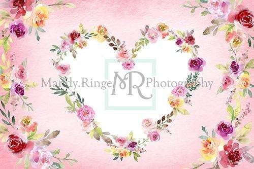 Kate Watercolor Floral Valentine's Day Heart Backdrop Designed By Mandy Ringe Photography - Kate Backdrop AU