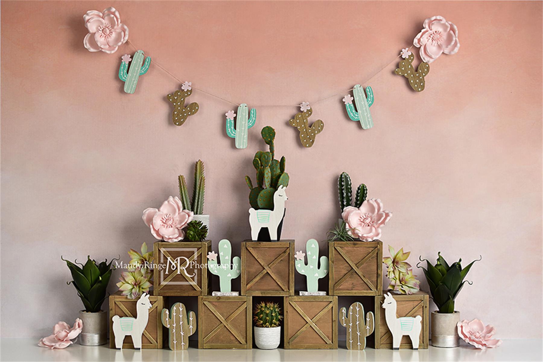 Kate Pastel Llamas with Cactus Pink Summer Backdrop for Children Designed By Mandy Ringe Photography