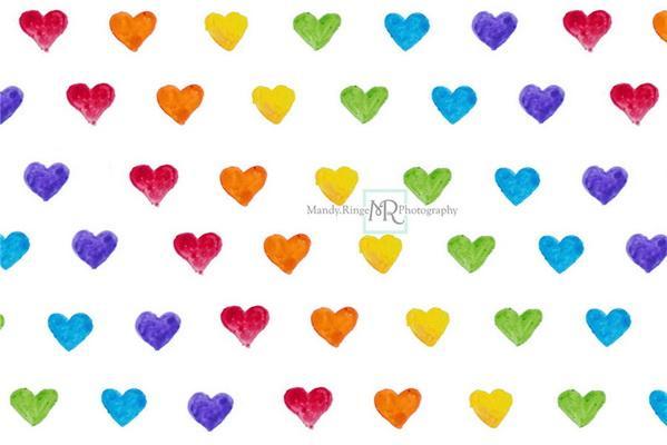Kate Watercolor Rainbow Heart Pattern Backdrop Designed by Mandy Ringe Photography - Kate Backdrop AU
