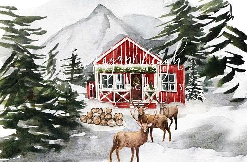Kate Christmas Backdrop Red Cabin Designed by Megan Leigh Photography