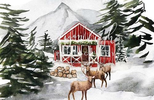 Kate Christmas Backdrop Red Cabin Designed by Megan Leigh Photography - Kate Backdrop AU