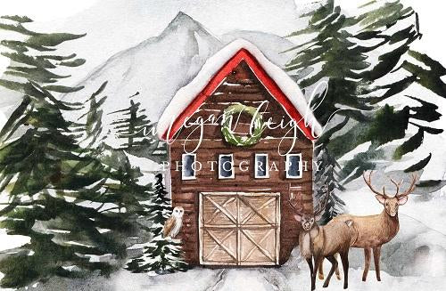 Kate Christmas Backdrop Snow Cabin Designed by Megan Leigh Photography - Kate Backdrop AU