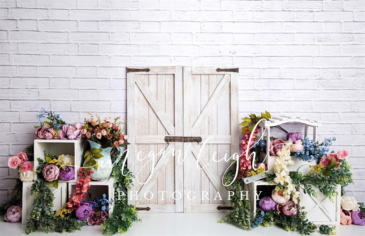 Spring Colorful Flowers Barn Door Backdrop