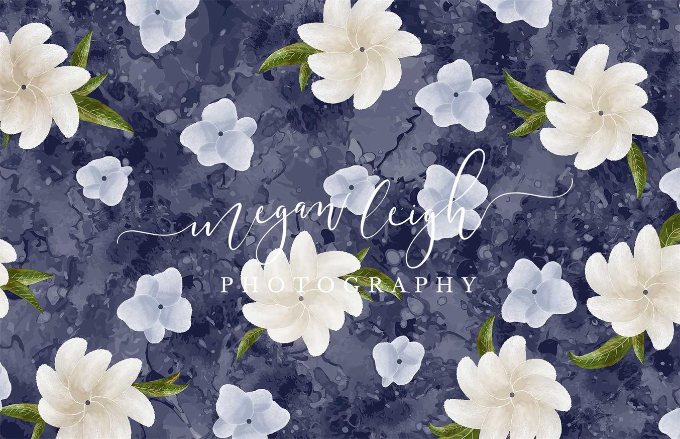 Kate Navy Flower Spring Backdrop Designed by Megan Leigh Photography