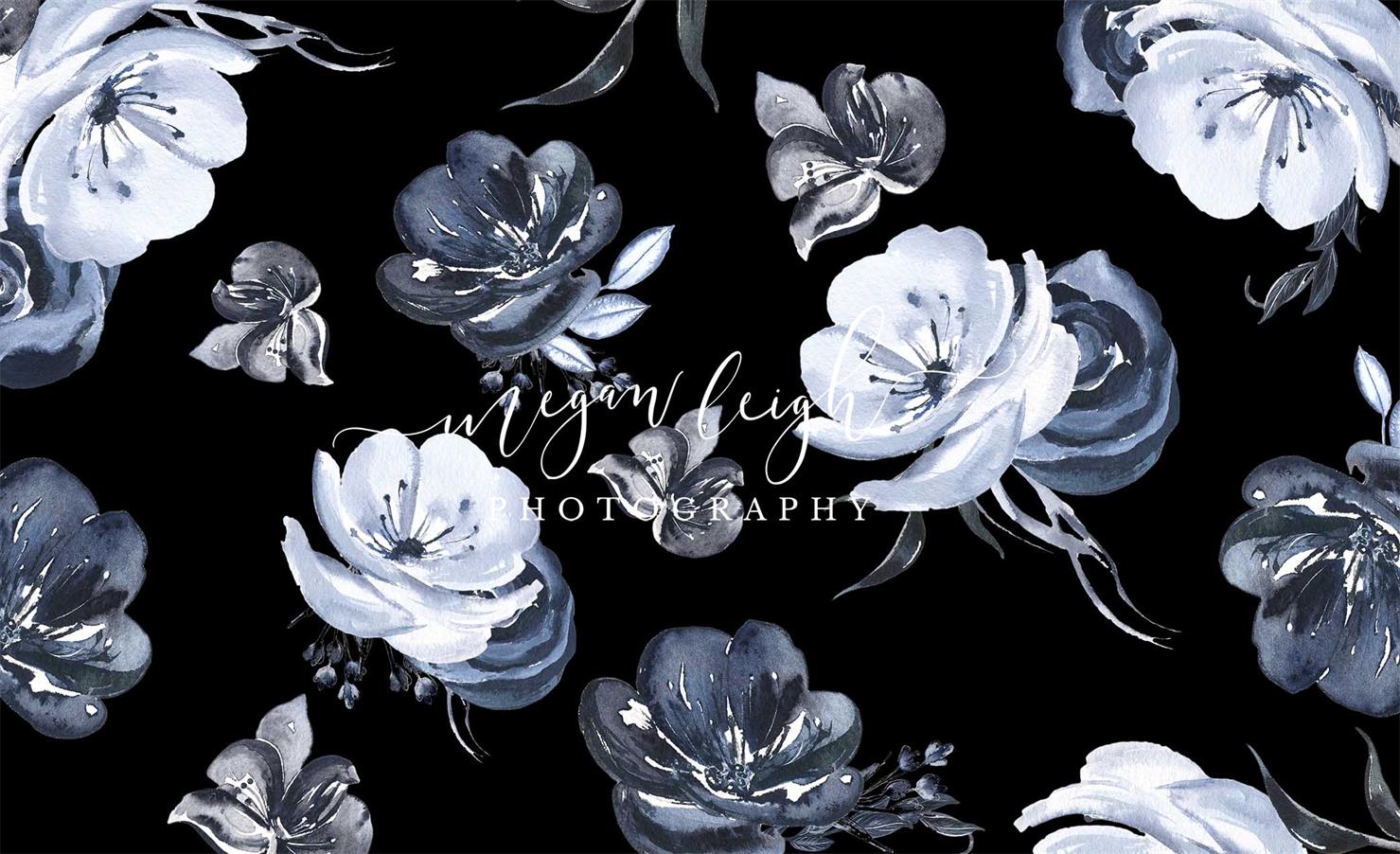 Kate Fine Art White Flowers Black Floral Backdrop Designed by Megan Leigh Photography