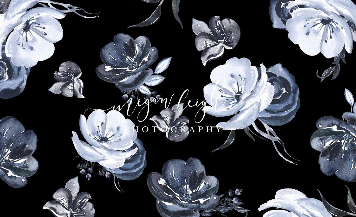 Kate Fine Art White Flowers Black Floral Backdrop Designed by Megan Leigh Photography - Kate Backdrop AU