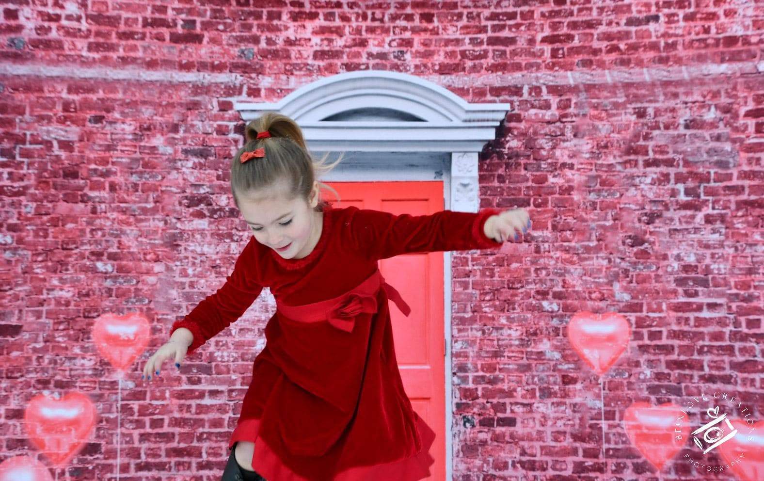 Kate Valentine's Day Vintage Red Brown Brick Wall Balloon Door Backdrop for Photography Designed by JFCC - Kate Backdrop AU