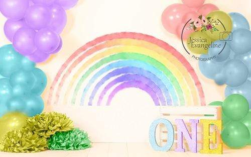 Kate 1st Birthday Rainbow with Balloons Backdrop Designed By Jessica Evangeline photography