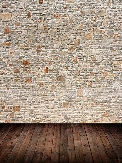 Katebackdrop Kate White Gray Brick Wall with Dark Woodeen Floor Backdrop