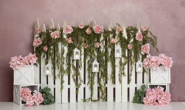 Kate Spring/Mother's Day Pink Floral IVY Fence Backdrop Designed by Lisa B