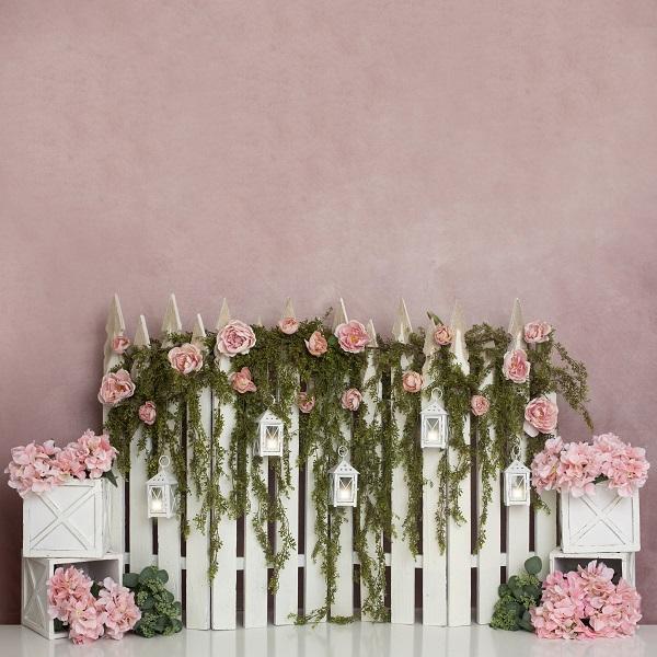 Kate Spring/Mother's Day Pink Floral IVY Fence Backdrop Designed by Lisa B - Kate Backdrop AU
