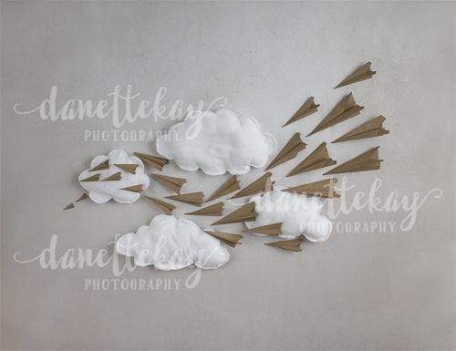 Kate Paper Airplane with Clouds Children Backdrop for Photography Designed by Danette Kay Photography