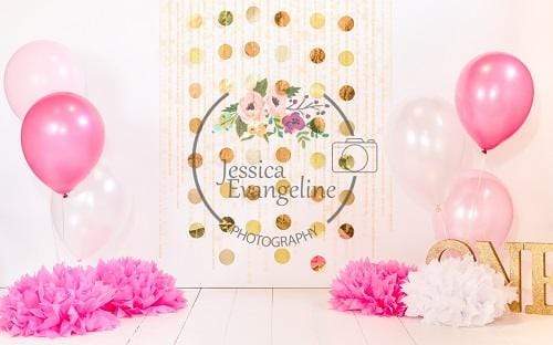Kate Cake Smash with Balloons Pink Birthday Backdrop Designed By Jessica Evangeline photography