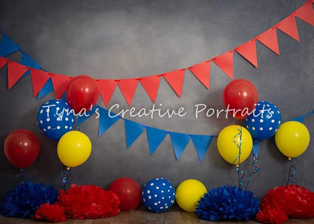 Kate Primary Party with Balloons Backdrop for Children Photography Designed By Tyna Renner - Kate Backdrop AU