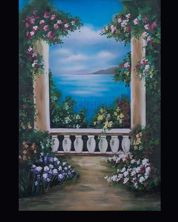 Kate Sea Scenery Flower Pillar Spray Painted Backdrop