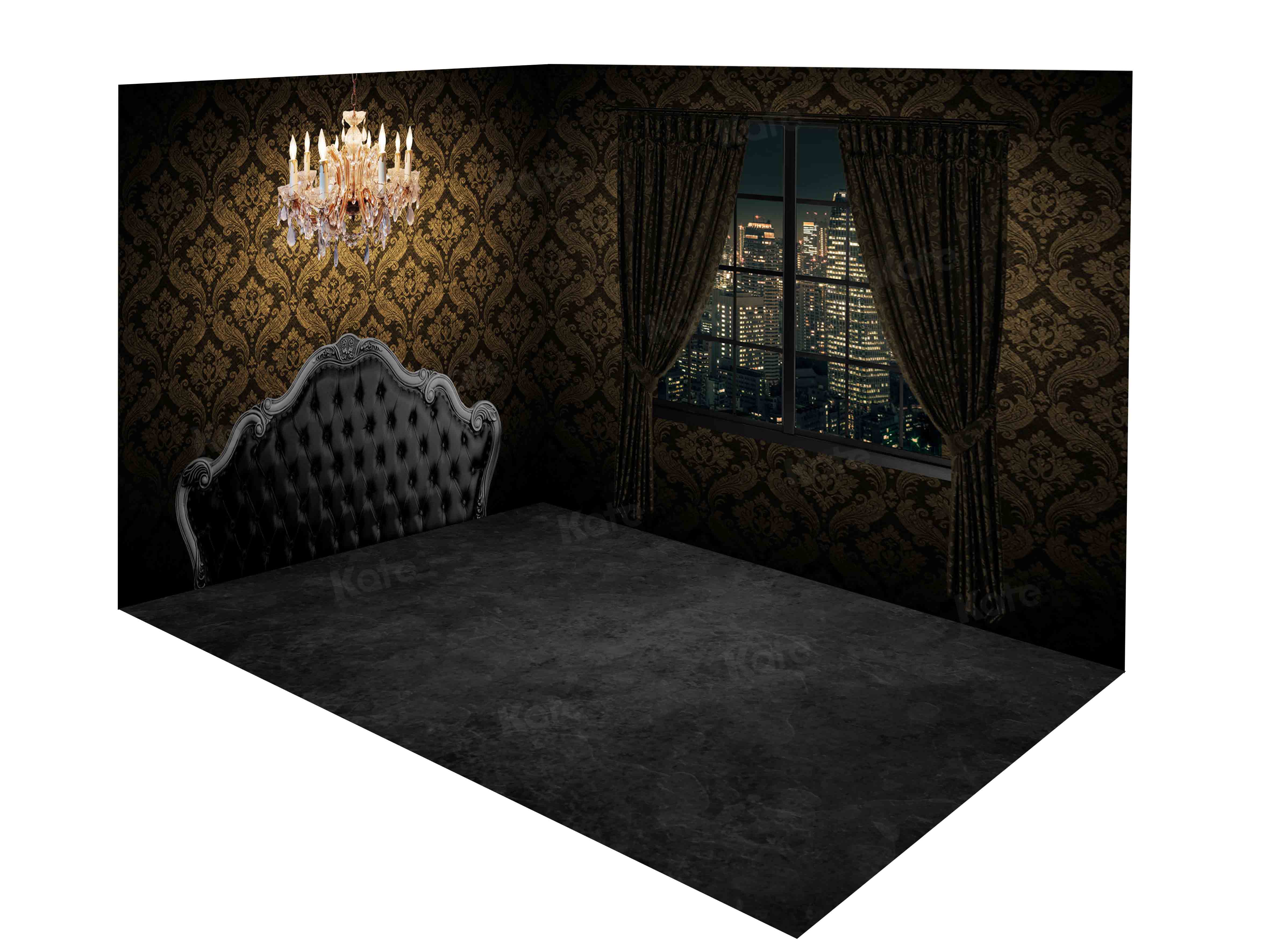 Kate Vintage Boudoir Black Headboard Window Wall&Floor Room Set - Kate Backdrop AU