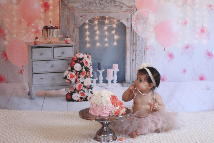 Katebackdrop£ºKate Cake Smash For Party Photography Pink 1st birthday Backdrop Balloons