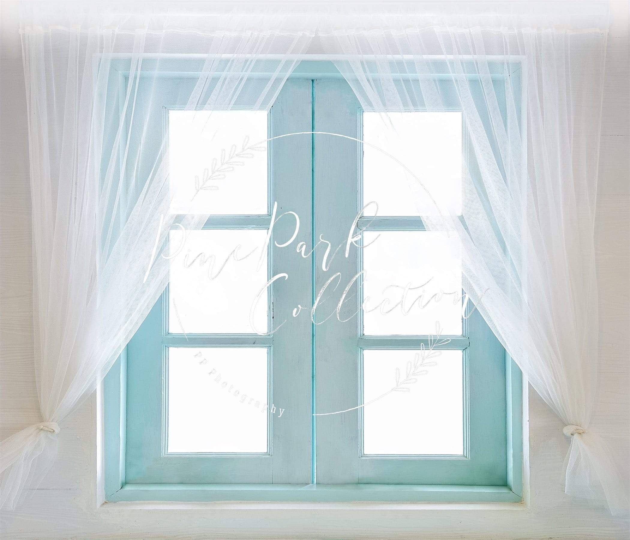 Kate Teal Window Doors Backdrop for Photography Designed By Pine Park Collection - Kate Backdrop AU