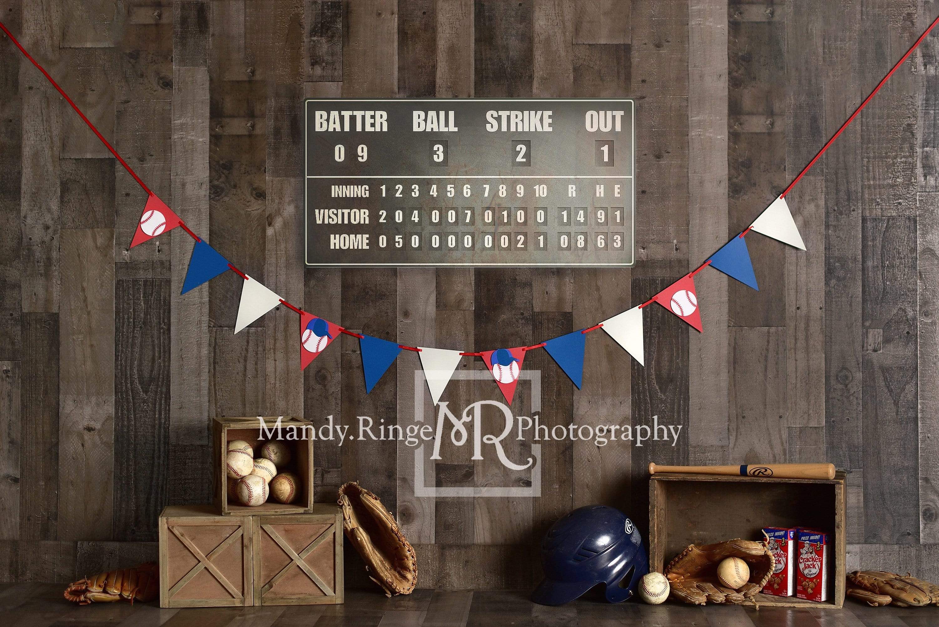 Kate Vintage Baseball with Scoreboard Sport Backdrop for Photography Designed By Mandy Ringe Photography