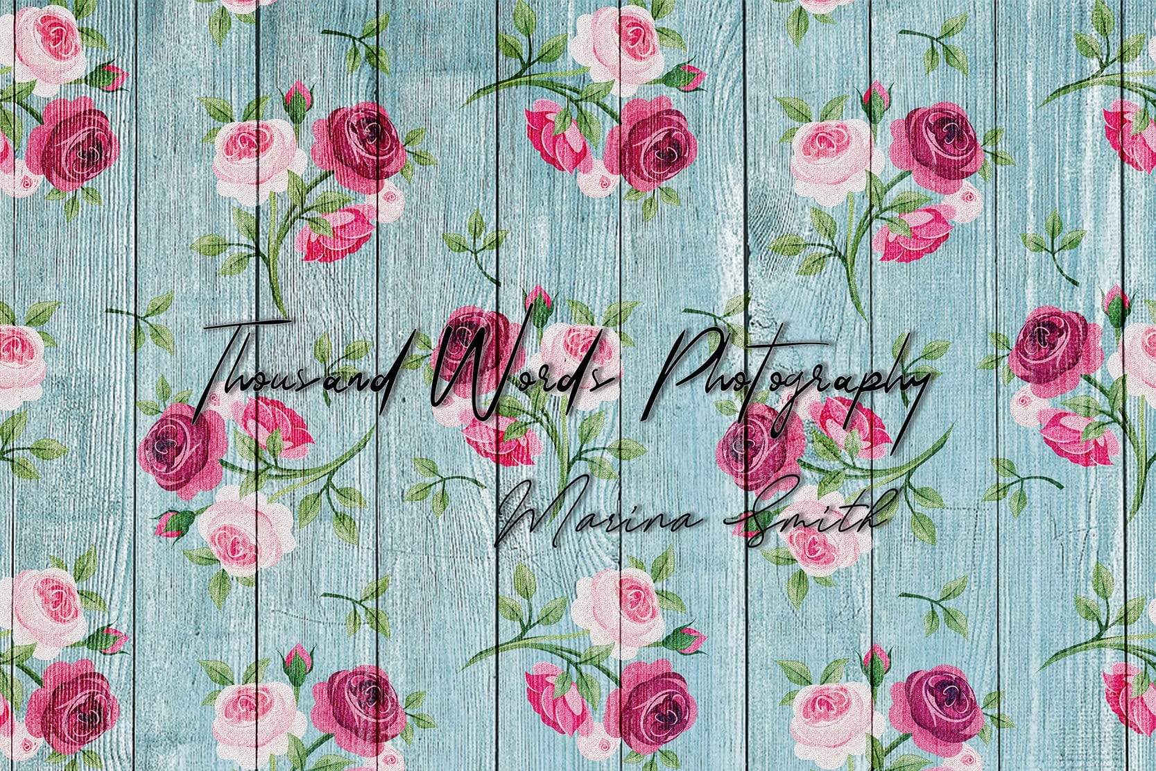 Kate Floral Vintage Roses Blue Wood Backdrop for Photography Designed by Marina Smith