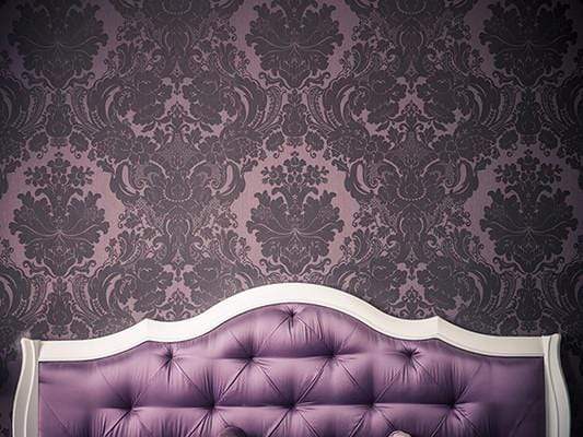 Katebackdrop：Kate White Purple Bed Tufted Headboard With Dark Pattern Printed Backdrop
