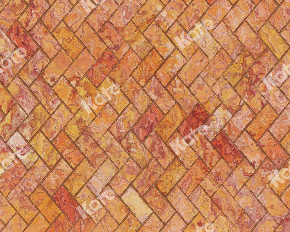 Kate Shabby Wall Orange Rubber Floor Mat Designed by Kate Image - Kate Backdrop AU
