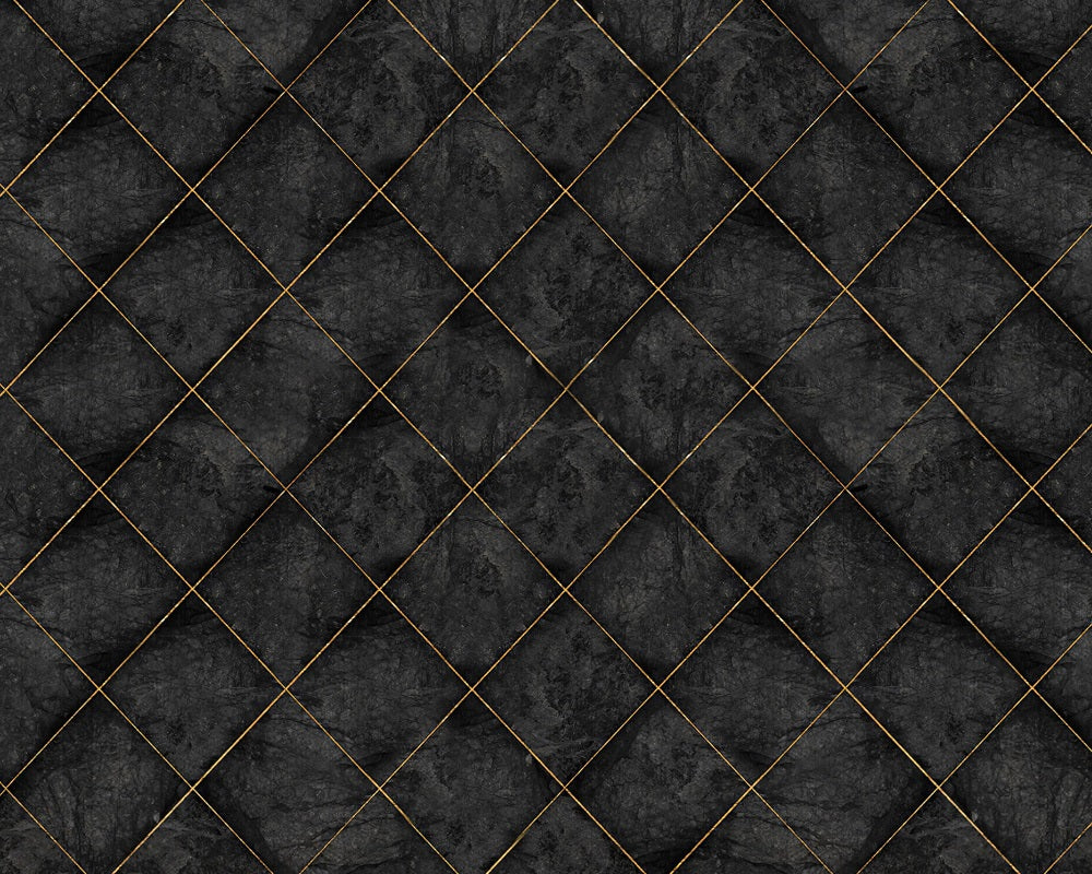Kate Dark Grid Golden Lines Rubber Floor Mat
