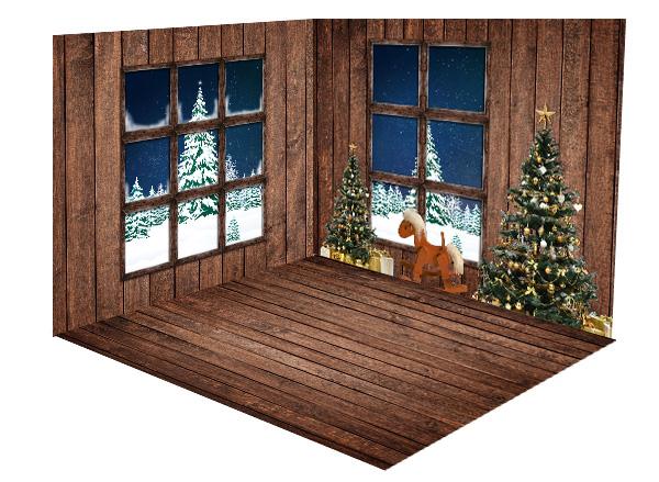 Kate Christmas Tree Dark Brown Wooden Floor Window room set
