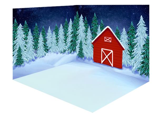 Kate Winter/Christmas Backdrop Snow Forest Red House Room Set - Kate Backdrop AU