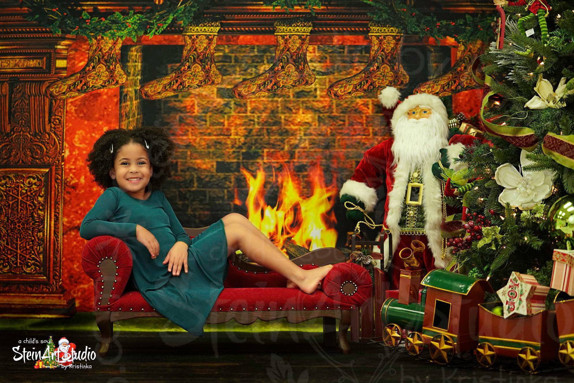 Kate Christmas Fireplace Backdrop Photography