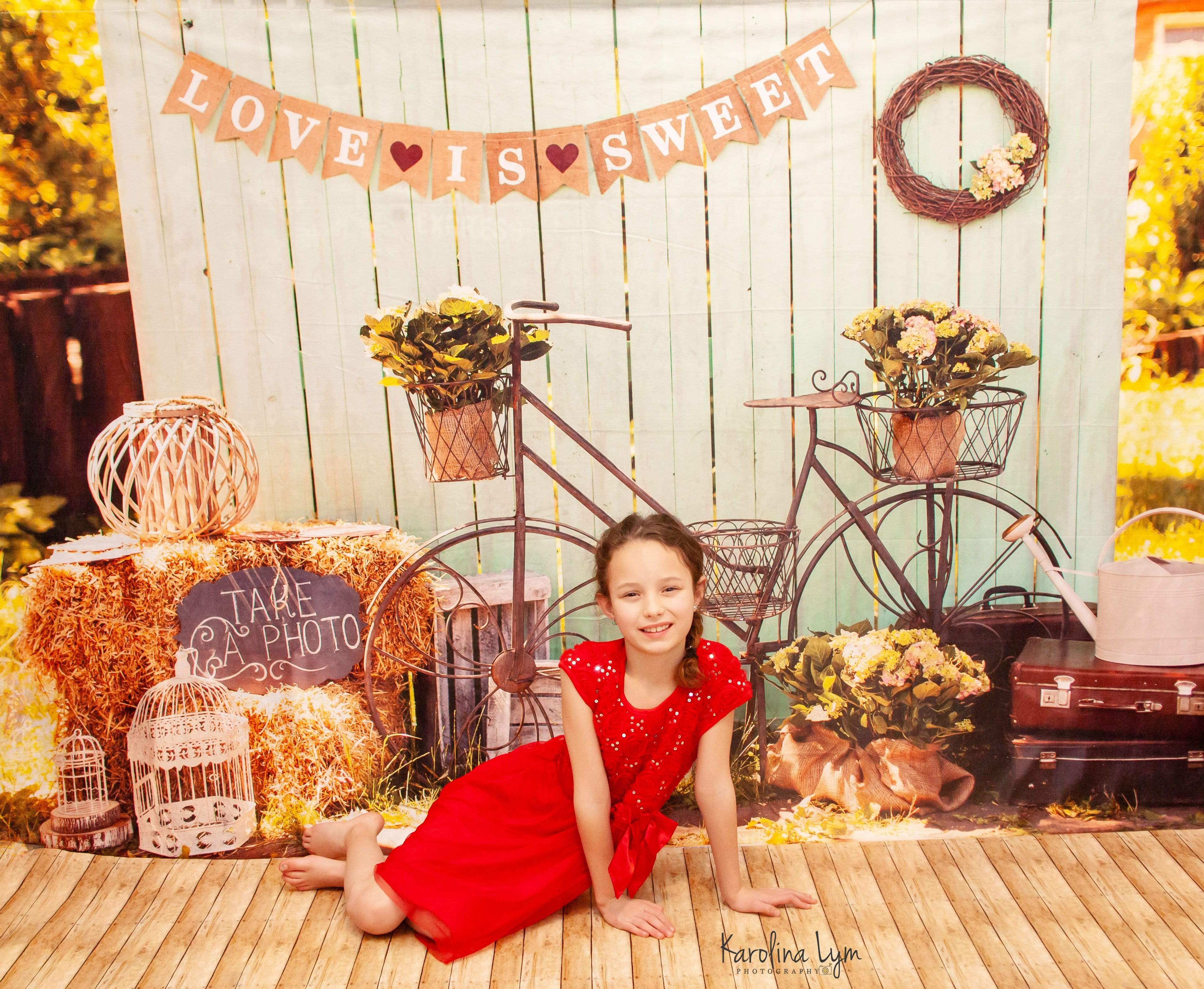 Kate Grass With Bicycle Valentine's Day Backdrop for Photography