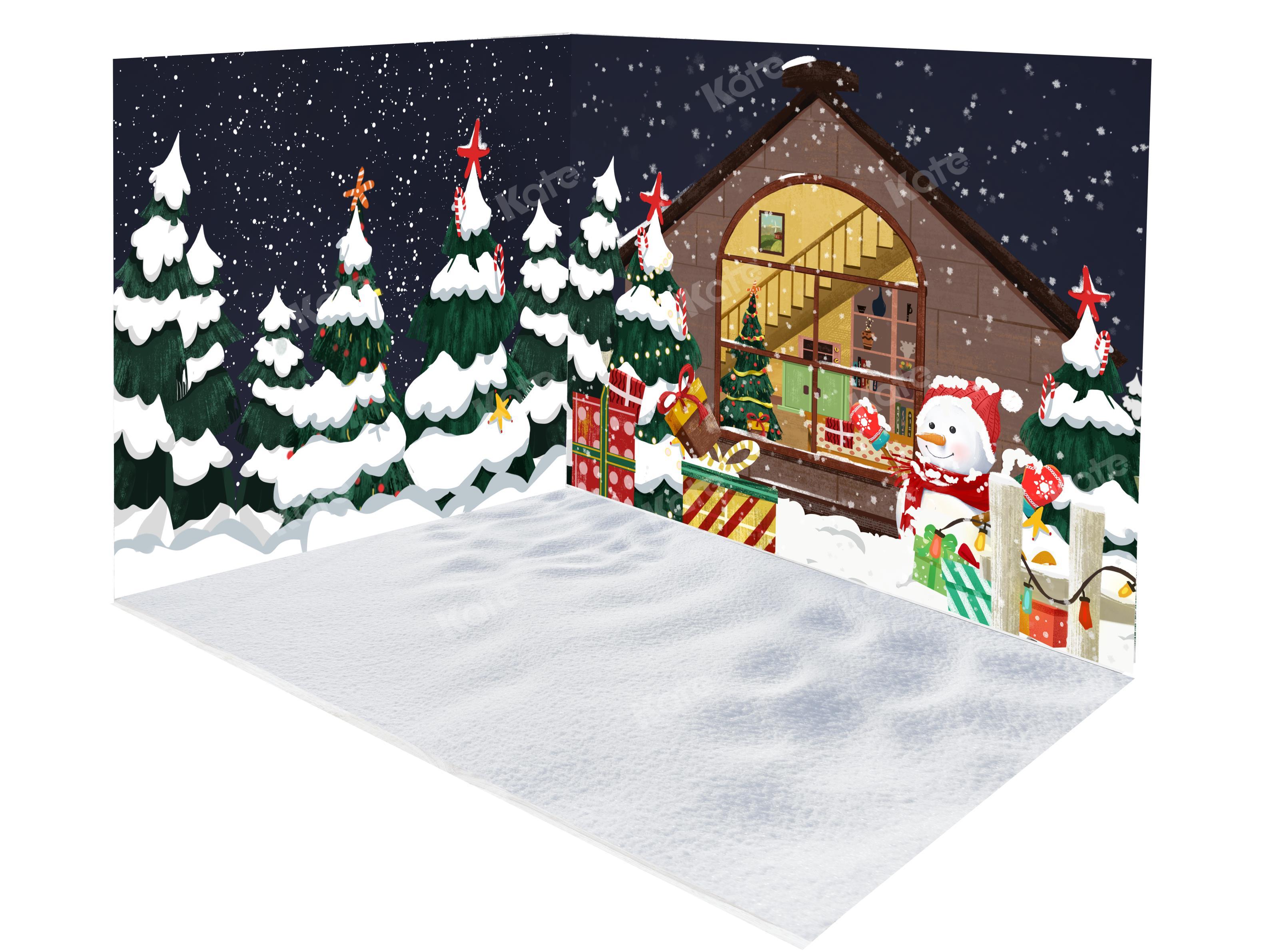 Kate Christmas Trees Snow Yard Backdrop Room Set