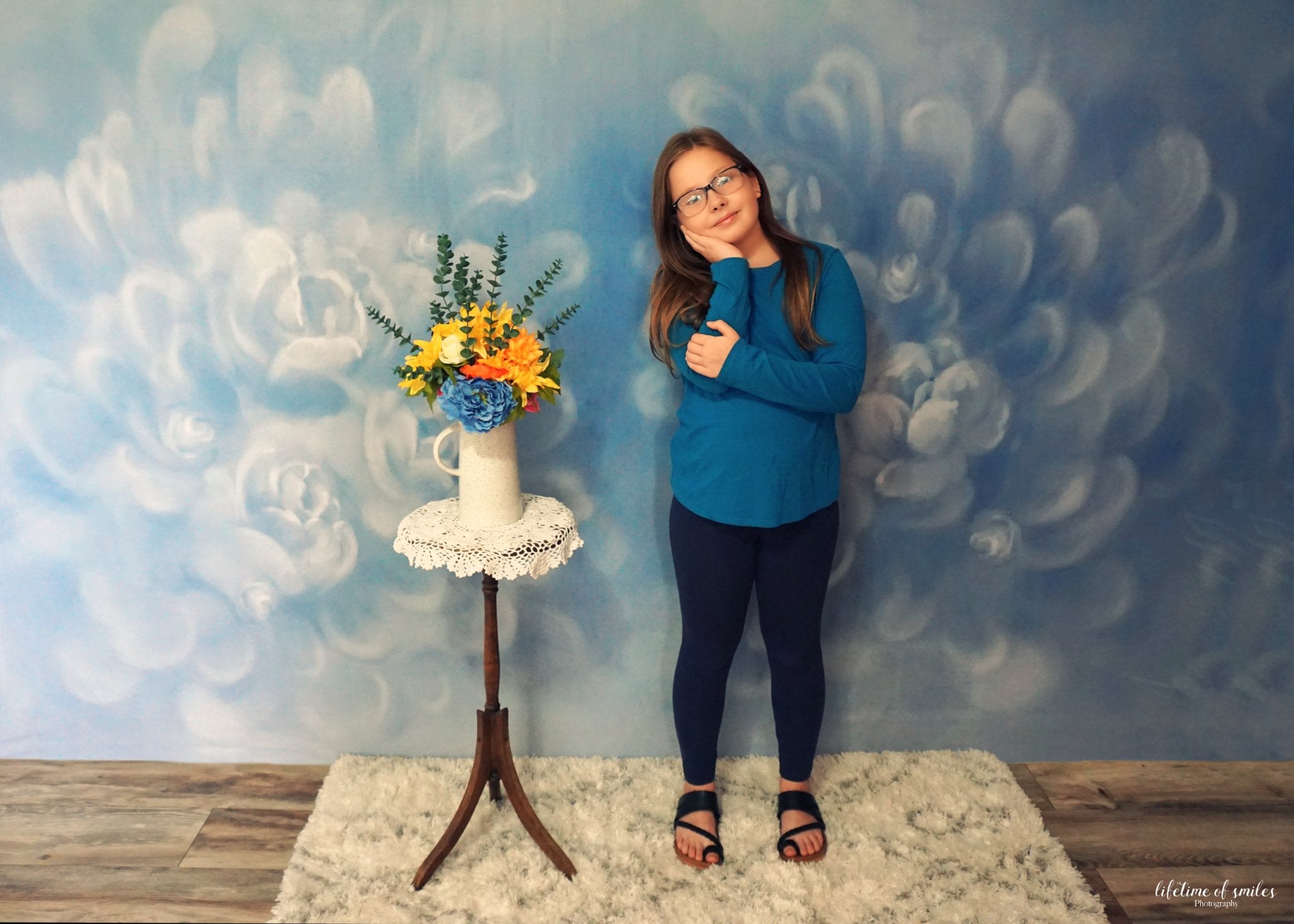 Kate Fine Art Gray Blue Florals Texture Backdrop Designed by GQ