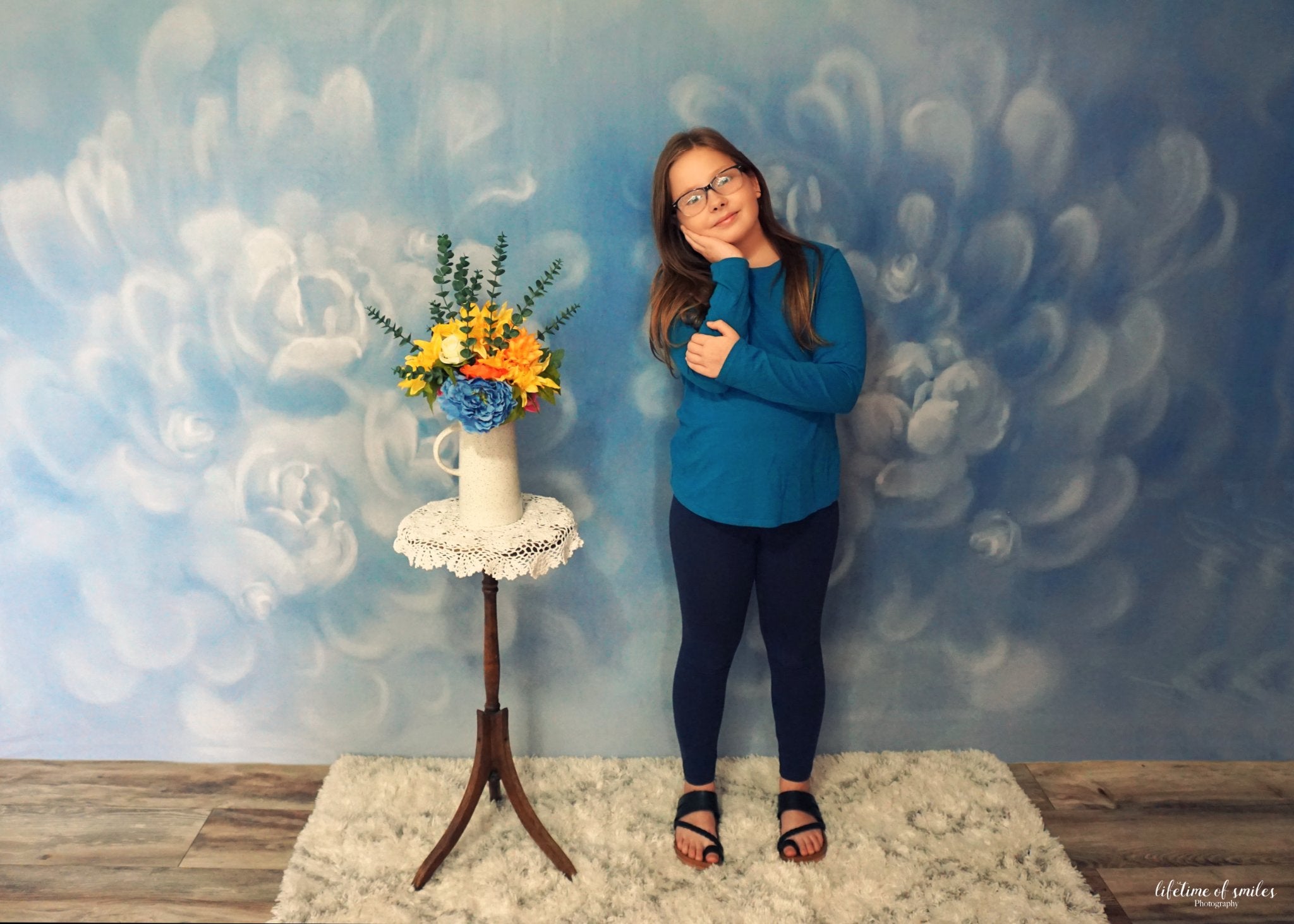Kate Fine Art Gray Blue Florals Texture Backdrop Designed by GQ - Kate Backdrop AU