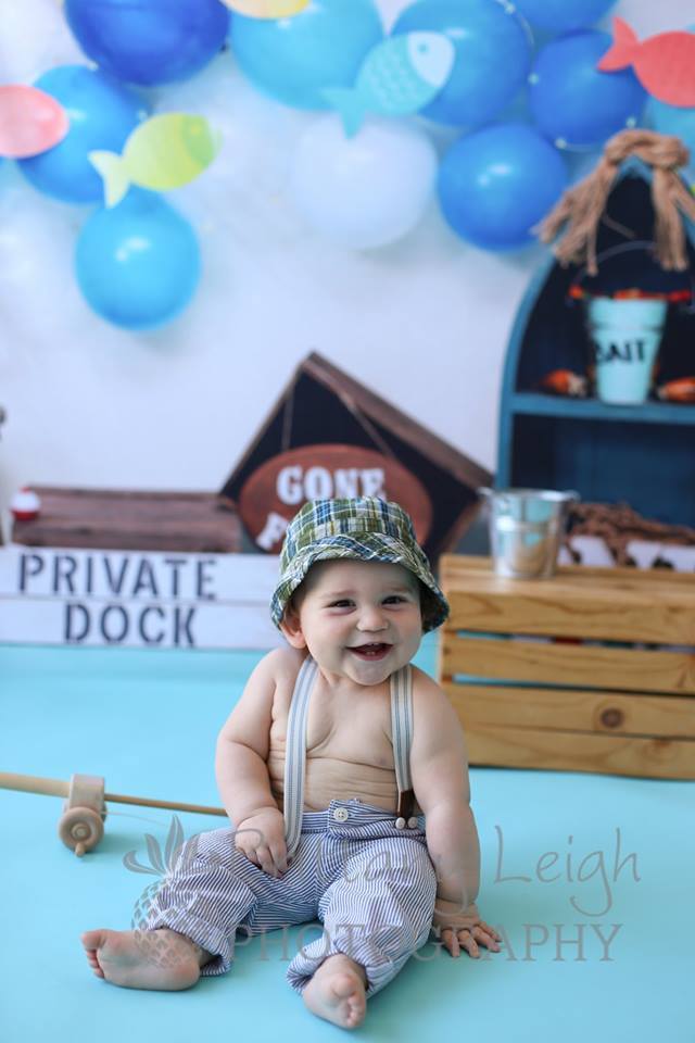 Kate Fish and Balloons Birthday Baby summer Backdrop for Photography Designed by Amberly Ware - Kate Backdrop AU