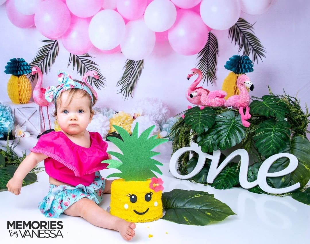 Kate Balloons Flowers Flamingo Summer Backdrop for Photography Designed by Mandy Ringe Photography