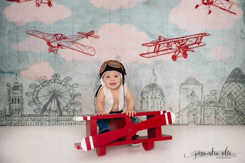 Kate Vintage Biplanes over City Children Backdrop for Photography Designed by Amanda Moffatt