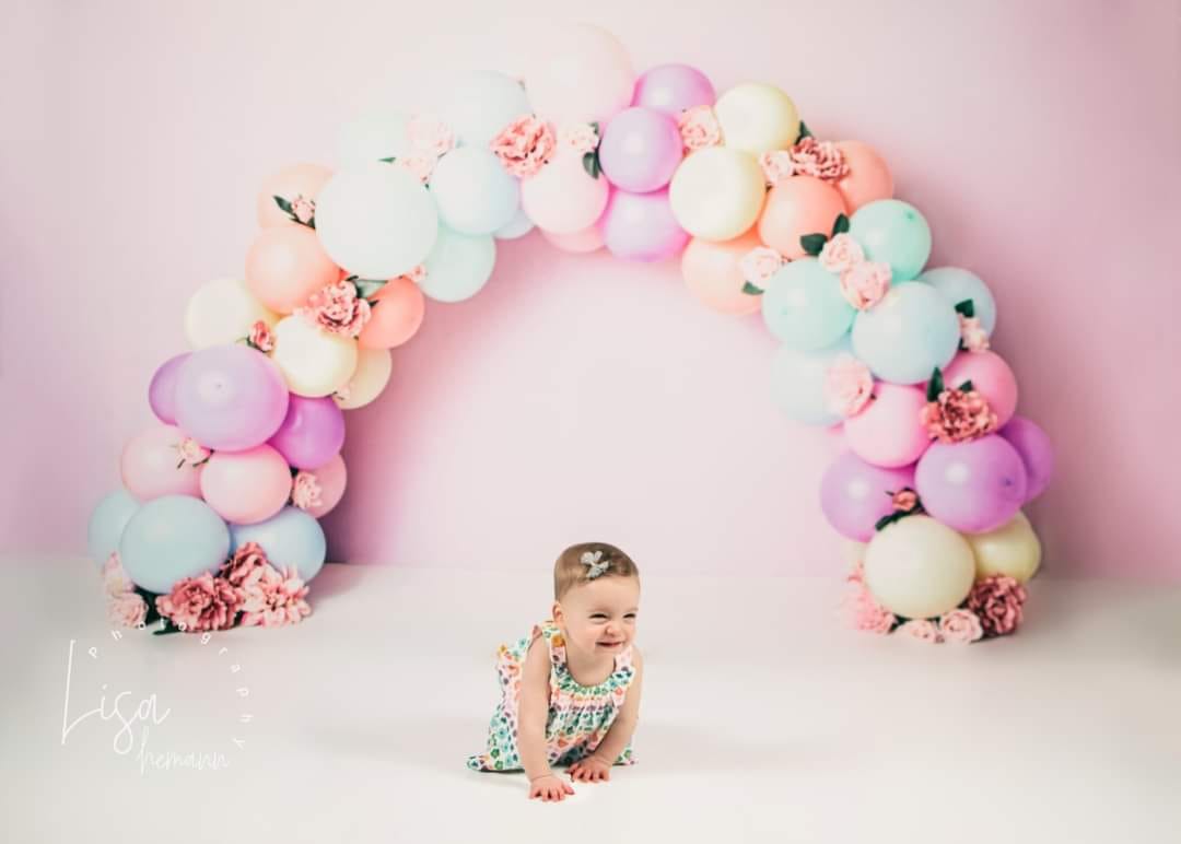Kate Spring Balloons Rainbow with Flowers for Children Backdrop for Photography Designed by Kerry Anderson - Kate Backdrop AU