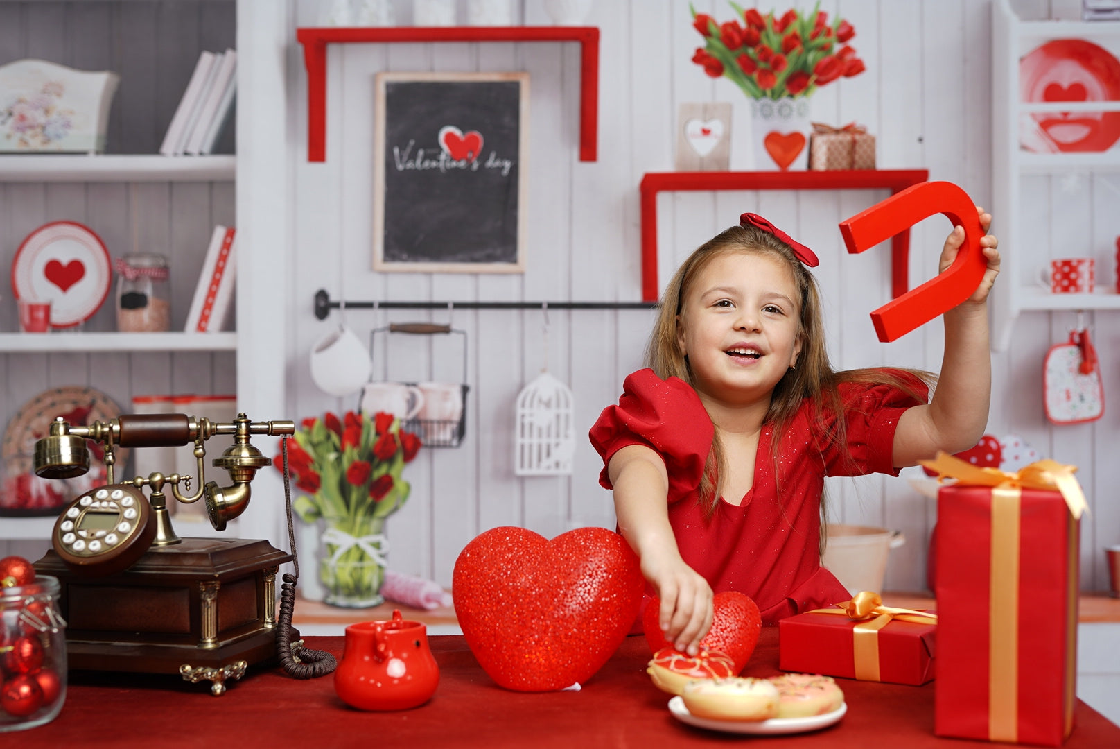 Kate Valentine‘s Day Love Bake Kitchen Backdrop for Photography - Kate Backdrop AU
