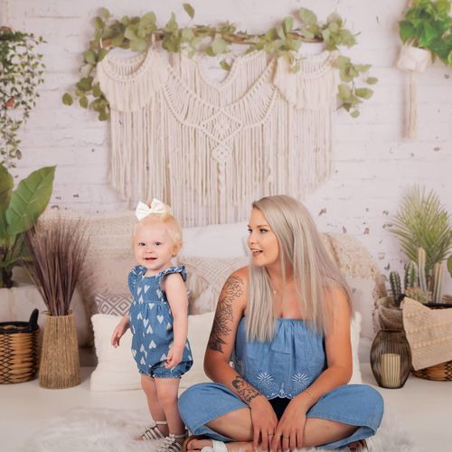 Kate Boho Macrame Floor Pillows with Plants Spring Backdrop Mother's Day Designed By Mandy Ringe Photography