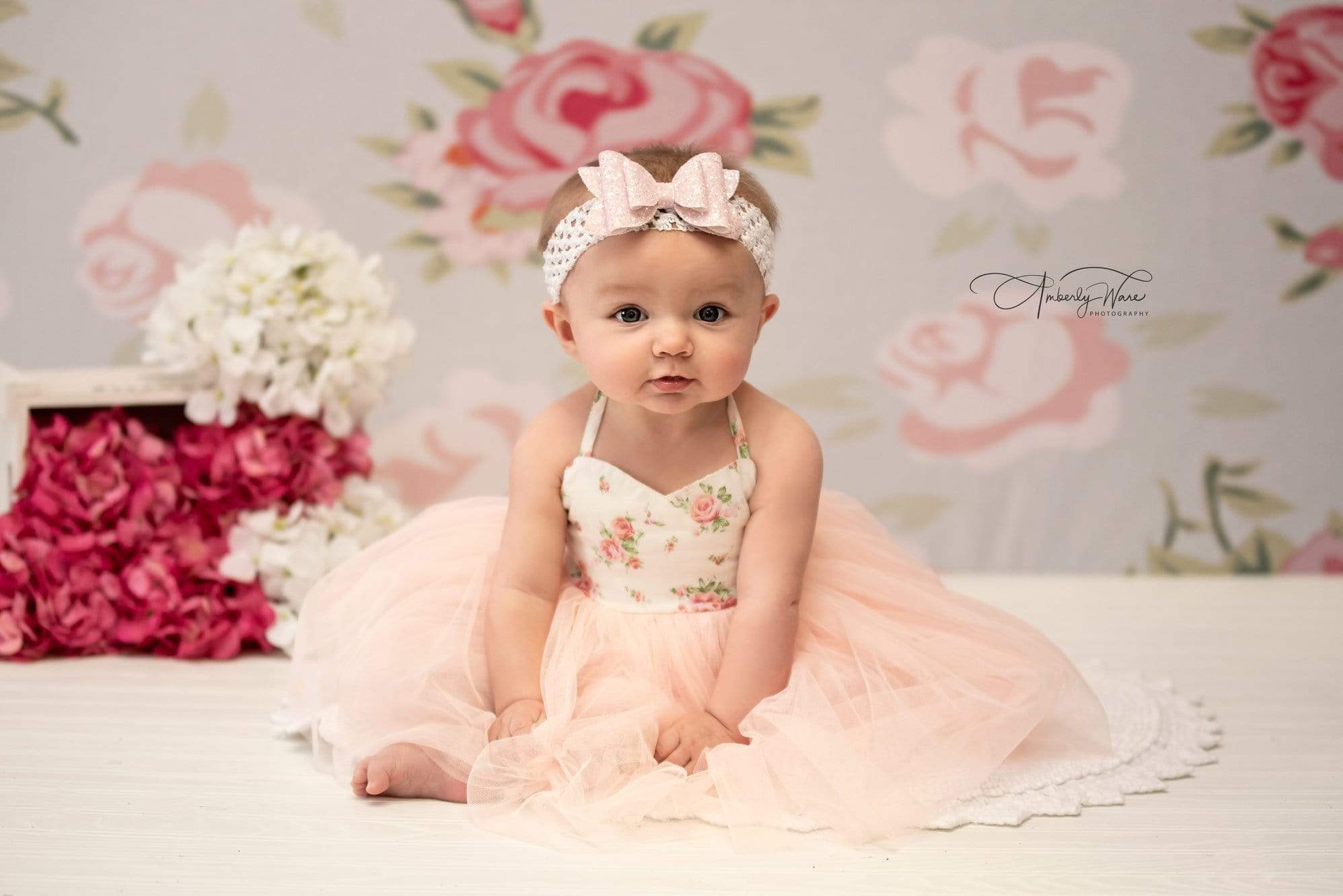 Kate Pink Flower White Background Pattern Baby Photography Backdrop