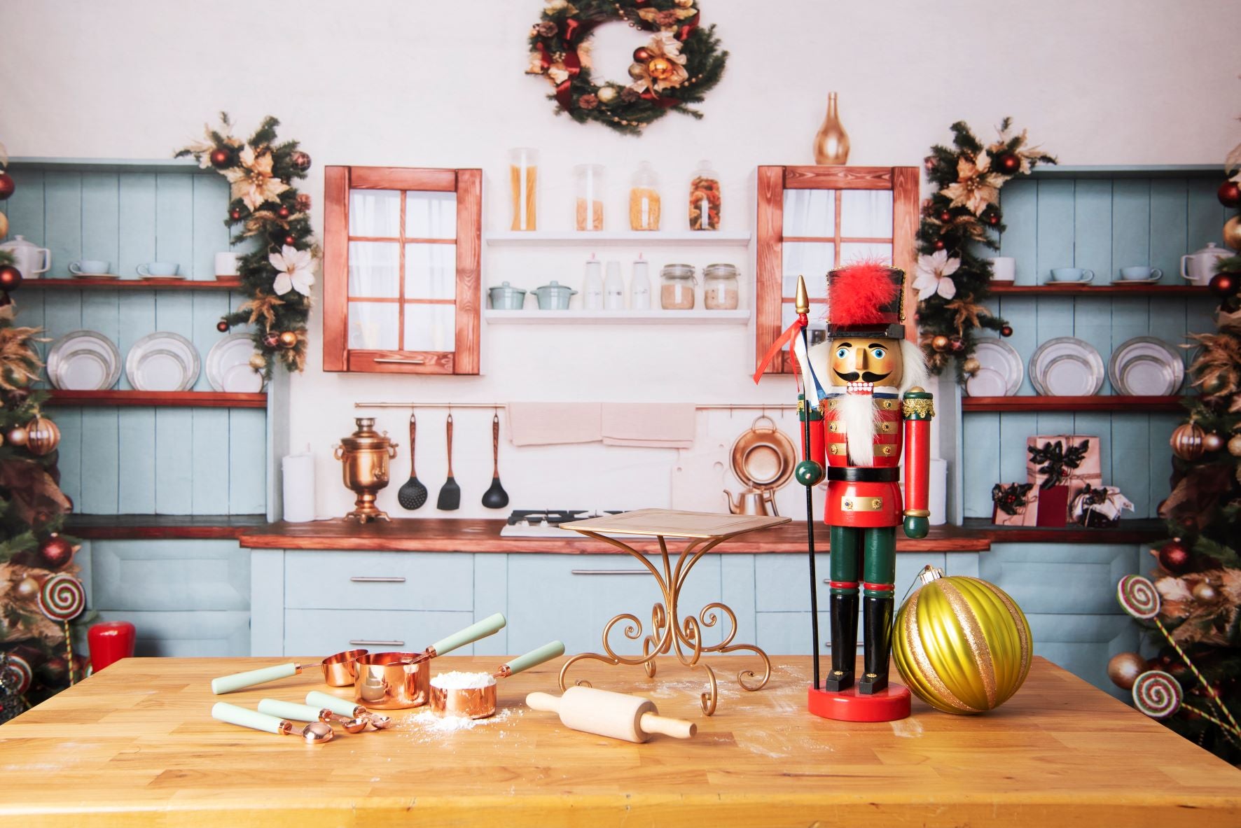 Kate Christmas Kitchen Room Backdrop for Photography