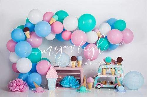 Kate Ice Cream with Balloons Children Backdrop for Photography Designed by Megan Leigh Photography