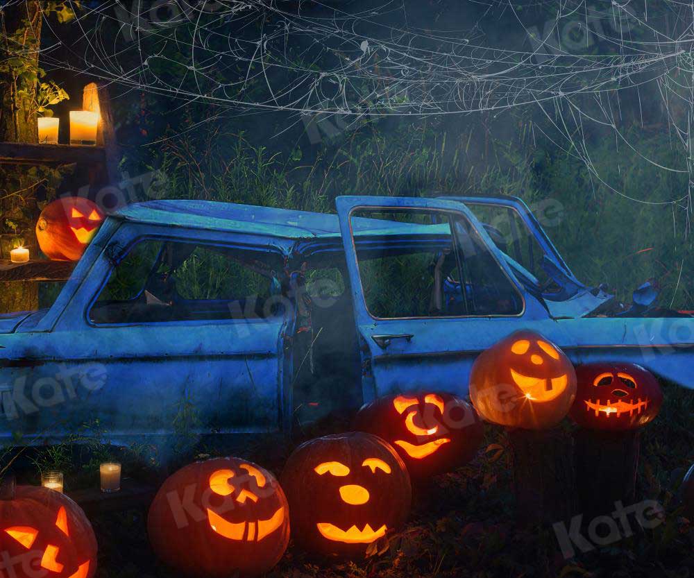 Kate Halloween Pumpkin Car Backdrop Fall Night for Photography